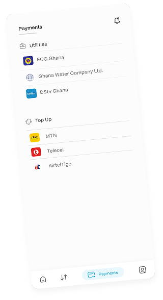 PayKeed payments screen showing utilities and mobile top-up options